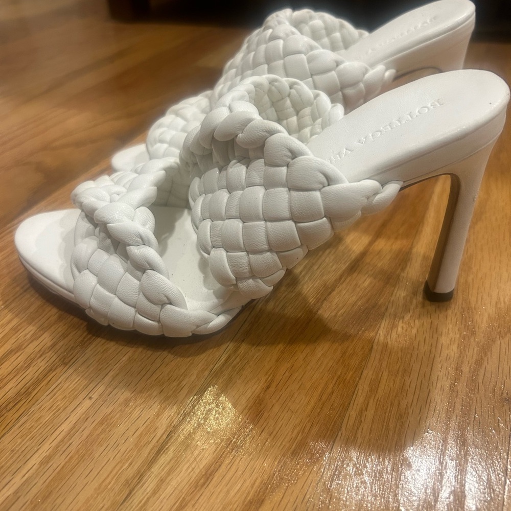 White Braided Bottega Sandals with heel, new